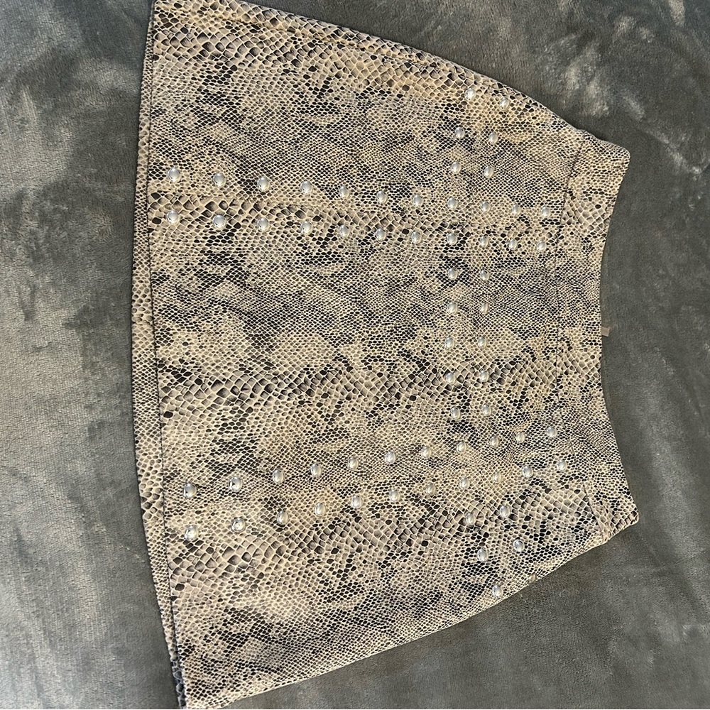 Bar III Beige Snake-Print Studded Mini Skirt